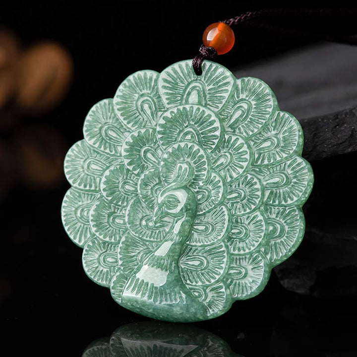 Collana con ciondolo di pavone in giada naturale e fortuna e prosperità