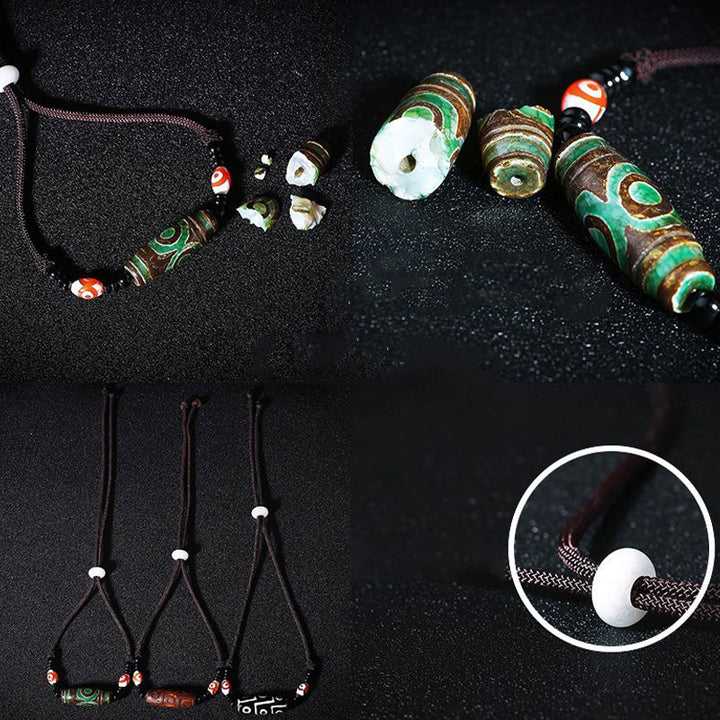 Buddha Stones Collana di perline tibetane Dzi a nove occhi con cordino protettivo - image 11