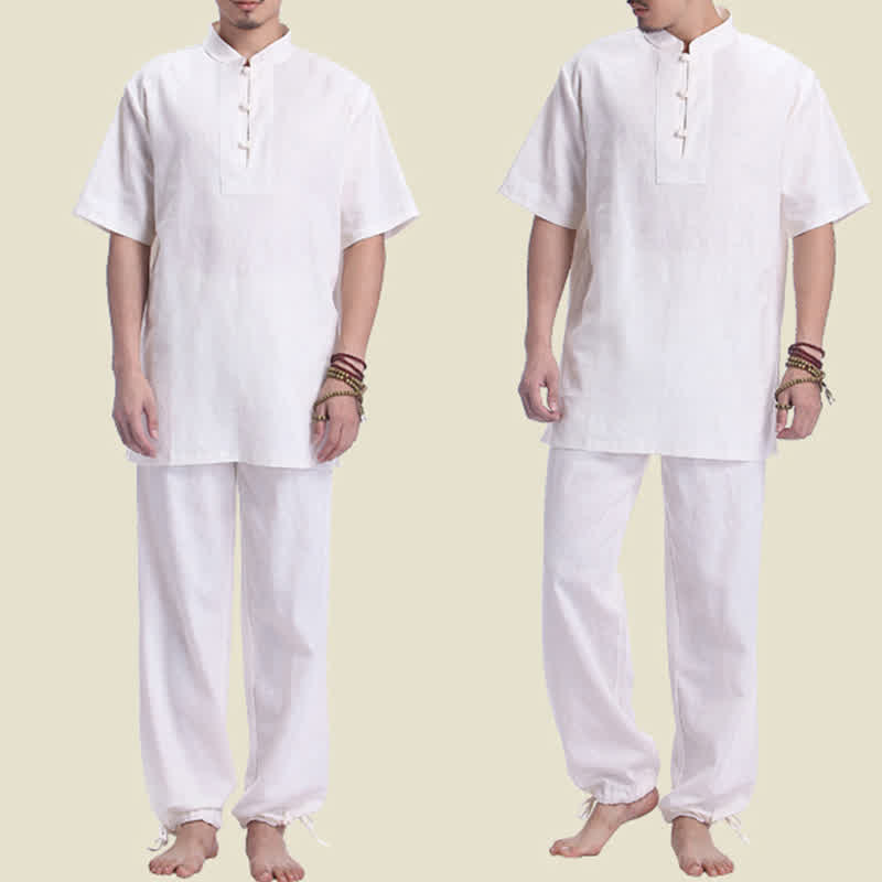 Buddha Stones Spirituale Zen Meditazione Preghiera Pratica Cotone Lino Abbigliamento Uomo Set - image 3
