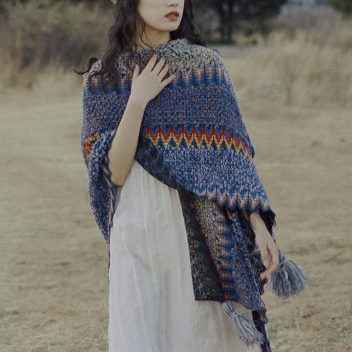 Scialle tibetano Buddha Stones, morbido e caldo, mantello lavorato a maglia, sciarpa tibetana invernale con nappe - image 14