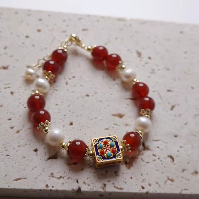 Bracciale Buddha Stones Agata Rossa Perla Fiducia Autoaccettazione