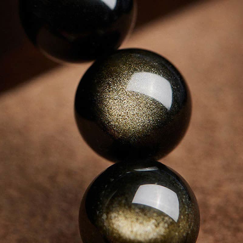 Braccialetto di protezione Om Mani Padme Hum in ossidiana lucida dorata Buddha Stones PiXiu Cinnabar