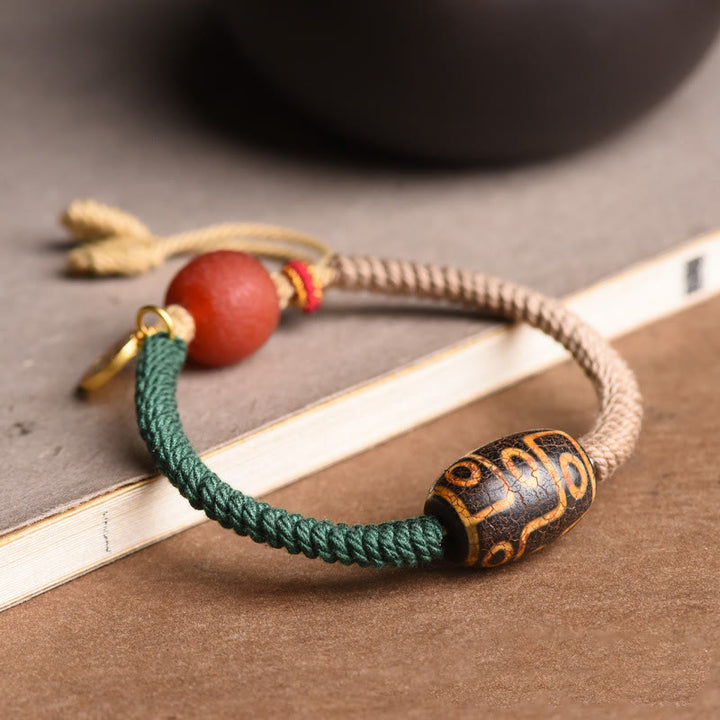 Braccialetto di corda della ricchezza con perline Dzi a nove occhi tibetane fatte a mano Buddha Stones