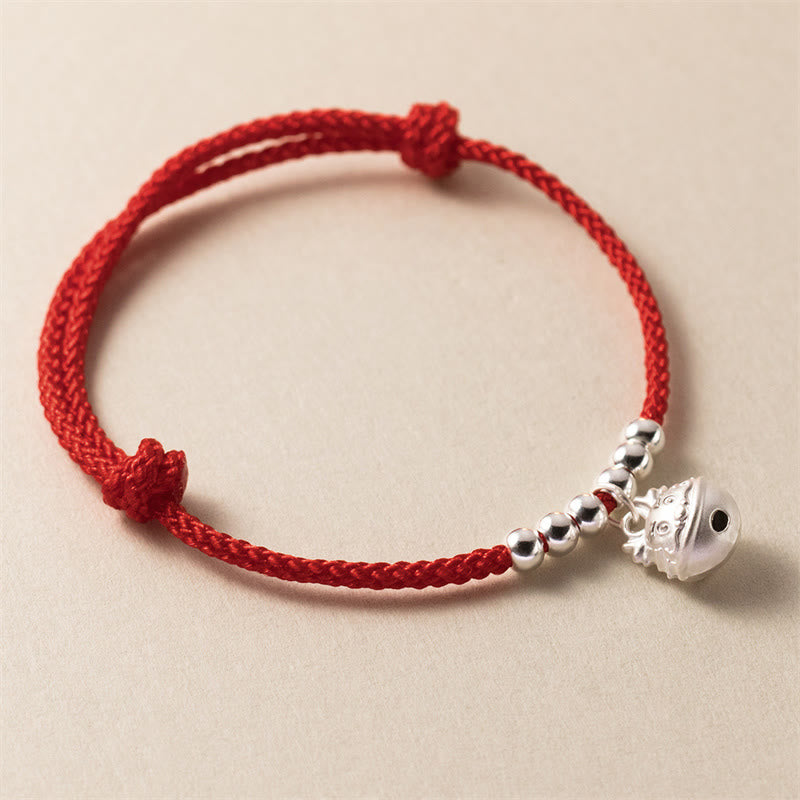 Buddha Stones Anno del Drago Braccialetto rosso intrecciato in argento sterling 925 fatto a mano con drago intagliato