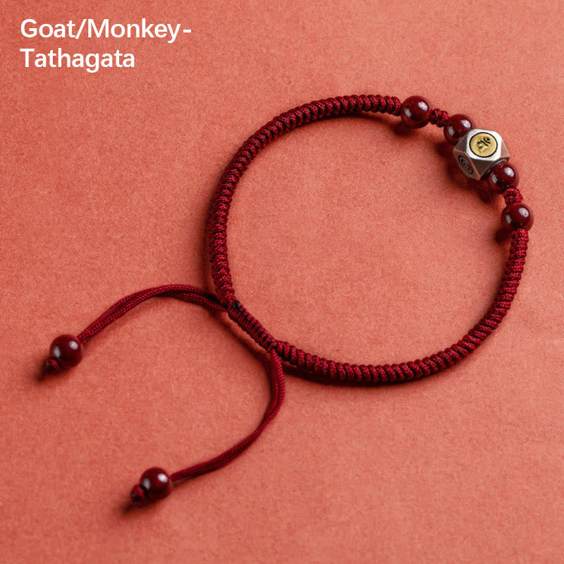 Bracciale Buddha Stones 925 Sterling Silver Zodiaco Cinese Buddha Natale Cinabro Calma - Capra/Scimmia-Tathagata - Rosso (circonferenza del polso 14-18 cm) - image 19