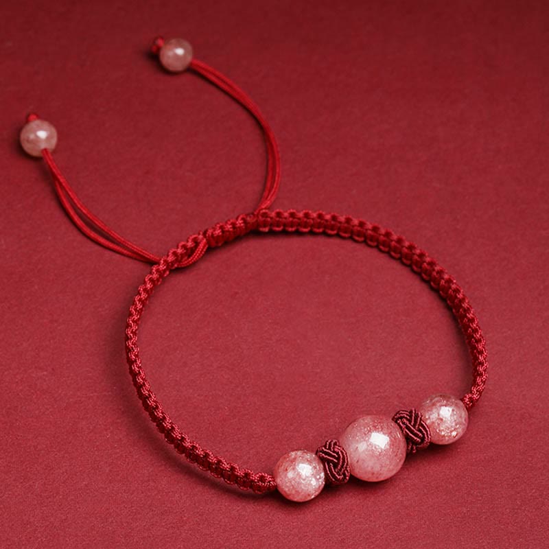 Buddha Stones Natural Strawberry Quartz Crystal Love Braccialetto intrecciato con corda rossa alla caviglia