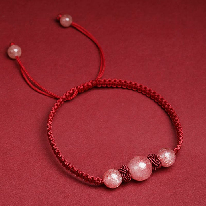 Buddha Stones Natural Strawberry Quartz Crystal Love Braccialetto intrecciato con corda rossa alla caviglia