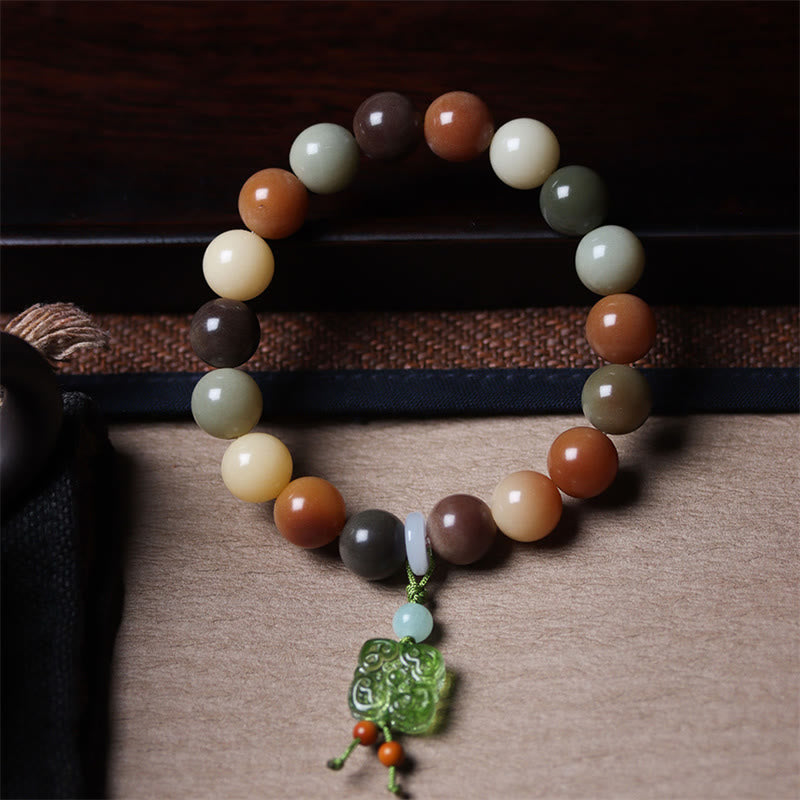 Braccialetto della pace con ciondolo in vetro Liuli con semi di Bodhi multicolore sfumato naturale Buddha Stones