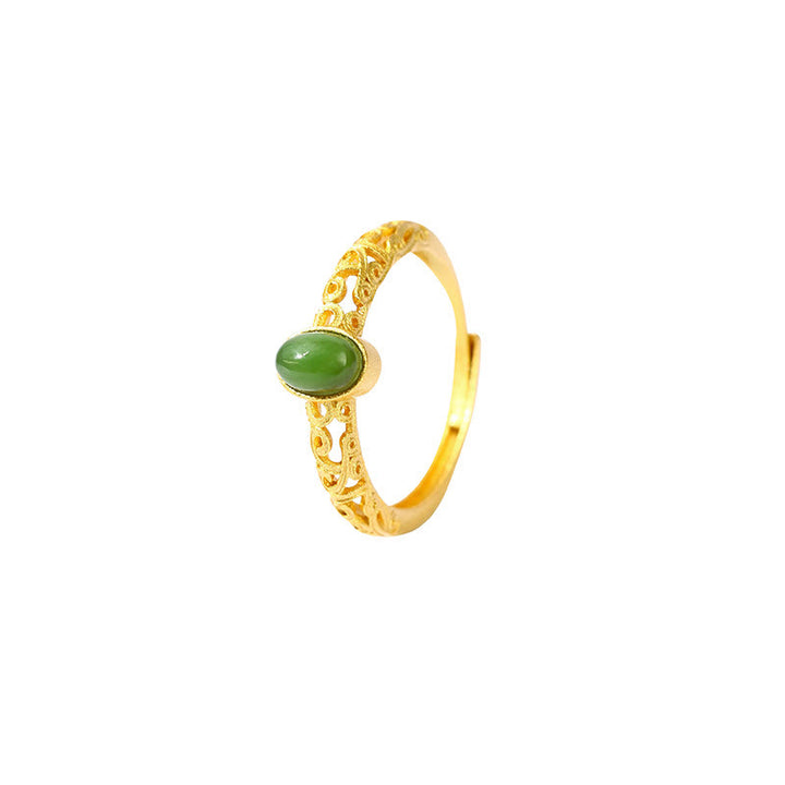 Anello regolabile con motivo a nuvola Buddha Stones, motivo a giada ciano e motivo a nuvola
