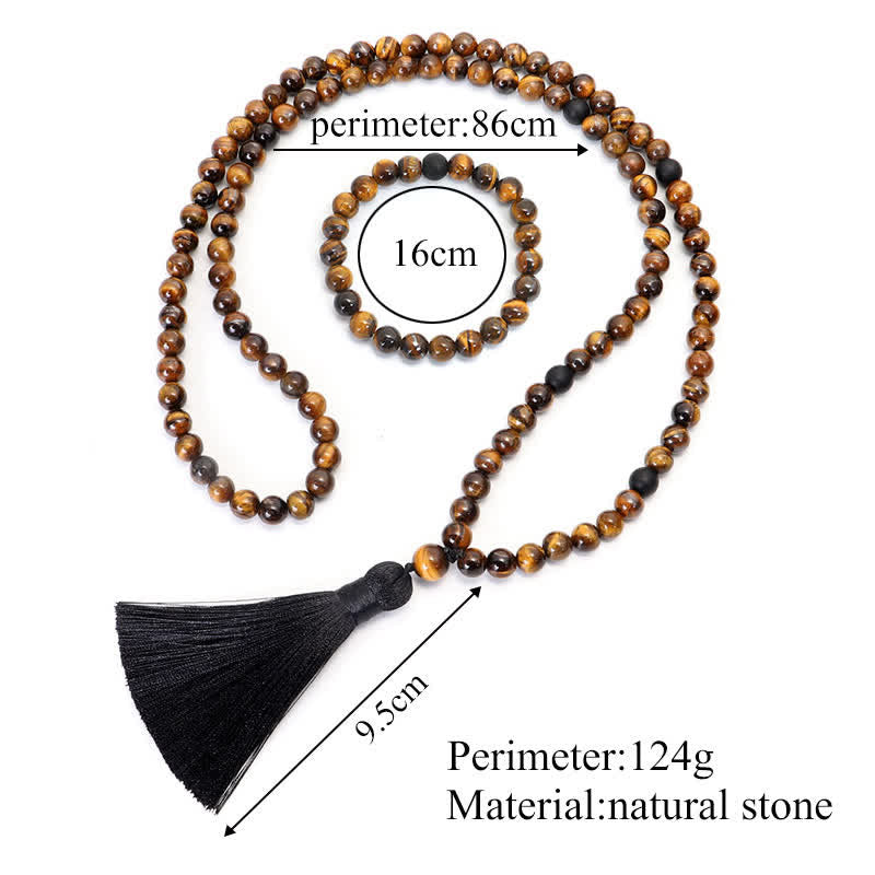 Braccialetto di protezione con nappa in occhio di tigre Buddha Stones, 108 perline Mala