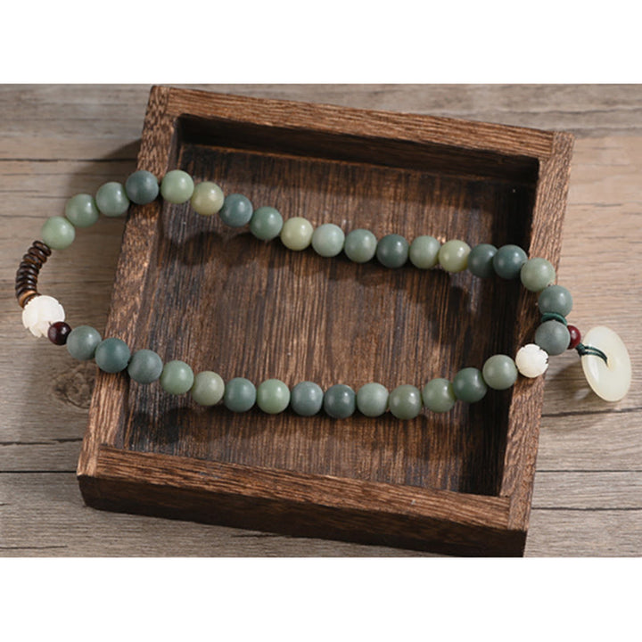 Braccialetto doppio giro Buddha Stones Cyan Bodhi Seed Lotus Jade Peace Buckle Wisdom