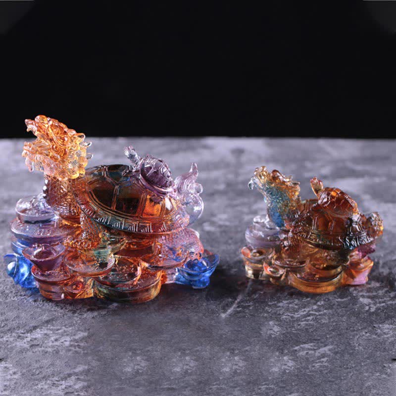 Buddha Stones Feng Shui Drago Tartaruga Monete Fatto a Mano Cristallo Liuli Fortuna Pezzo d'Arte Decorazione per Casa Ufficio