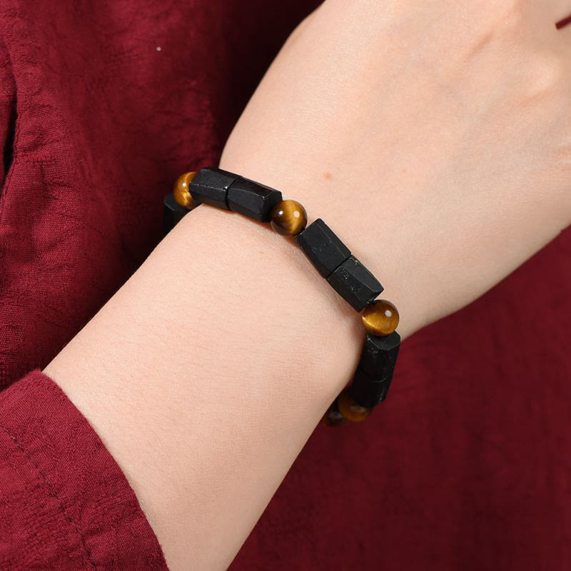 Braccialetto positivo in occhio di tigre con tormalina nera naturale Buddha Stones