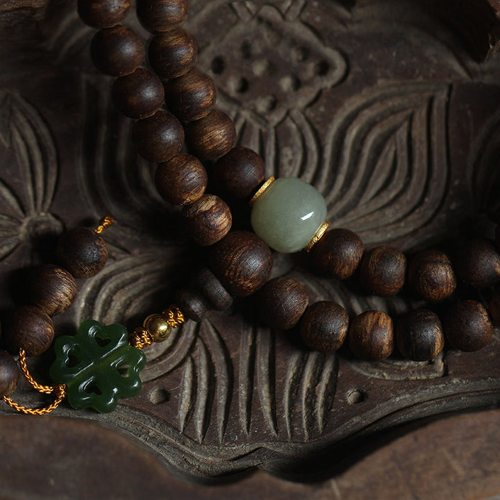 Braccialetto della pace in oro 999 con 108 perle Mala Nha Trang Bai Qinan Agarwood Jade (solo uno in magazzino)