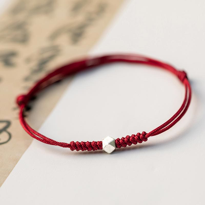 Braccialetto intrecciato sottile in argento sterling 925 Buddha Stones perline portafortuna, filo rosso. - image 1