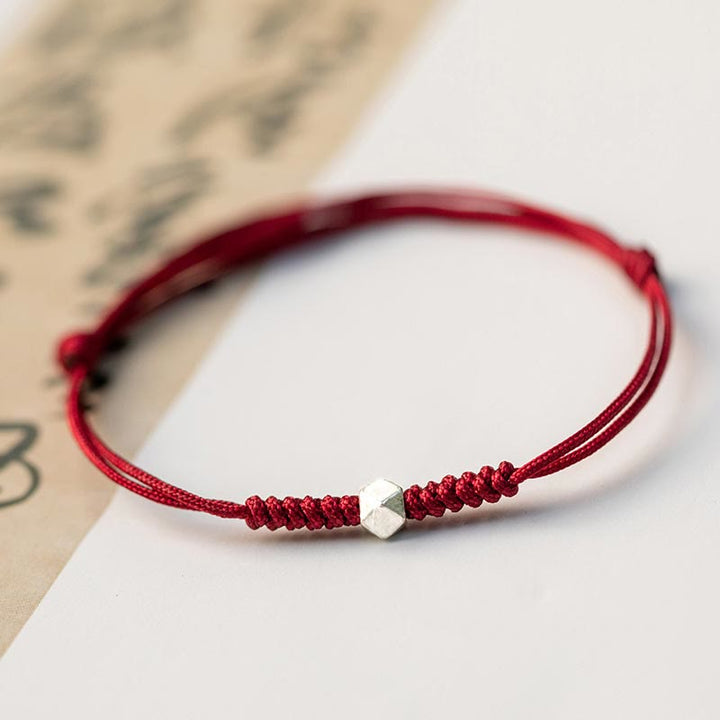 Braccialetto intrecciato sottile in argento sterling 925 Buddha Stones perline portafortuna, filo rosso. - image 1