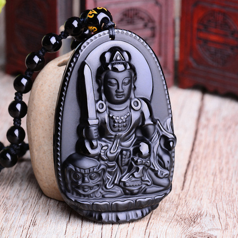 Buddha Stones Zodiaco Cinese Ossidiana Buddha Amuleto Protezione Ciondolo Collana - image 3