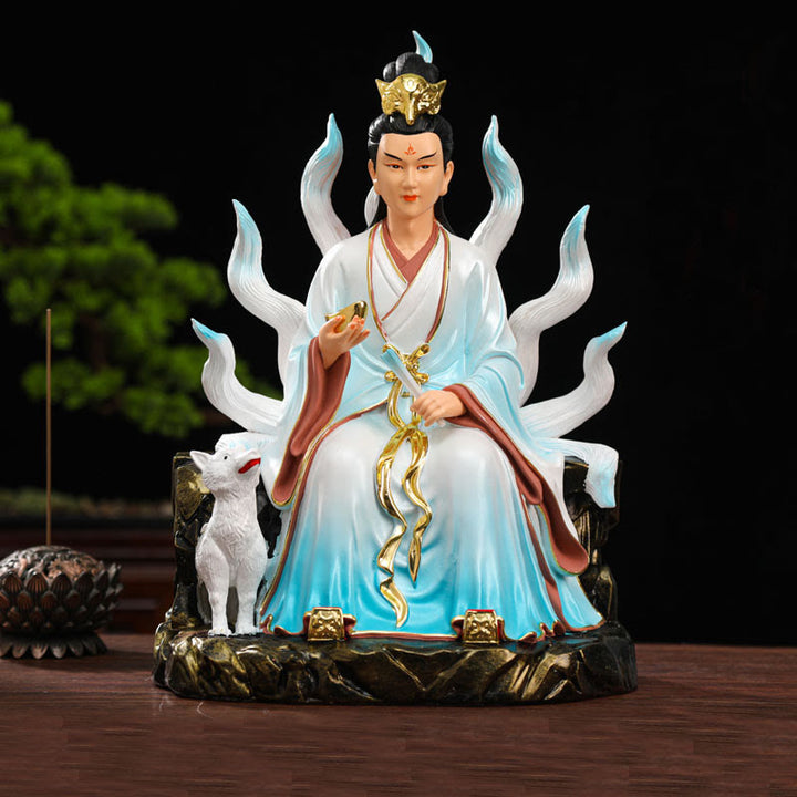 Buddha Stones Volpe a nove code Fata Fortuna Protezione Resina Decorazione per la casa - Volpe a nove code maschio blu - image 1