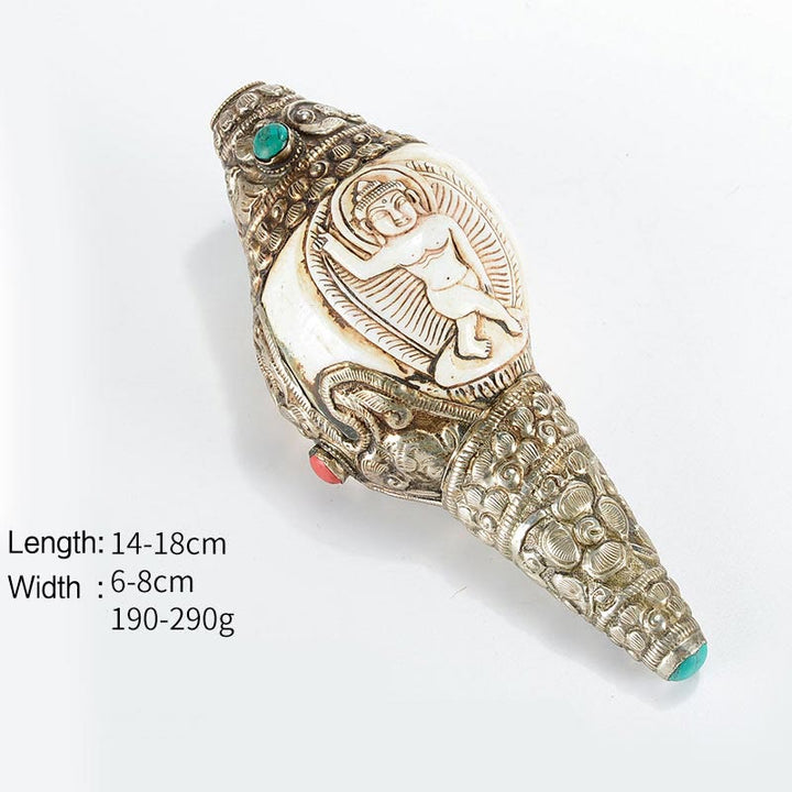 Decorazione positiva della ricchezza della conchiglia del Buddha Shankha incisa a mano tibetana