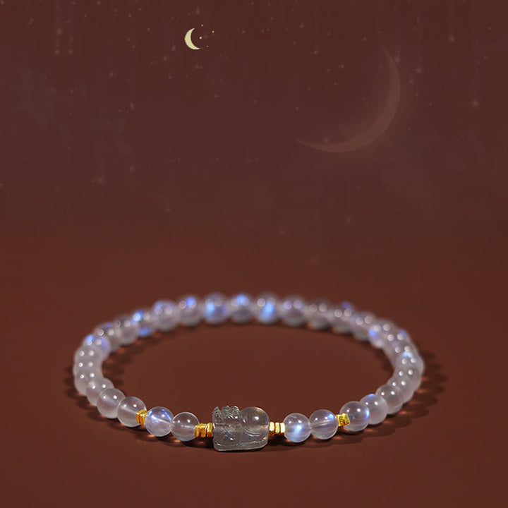 Braccialetto di guarigione PiXiu in pietra di luna naturale placcato oro in argento sterling 925 Buddha Stones