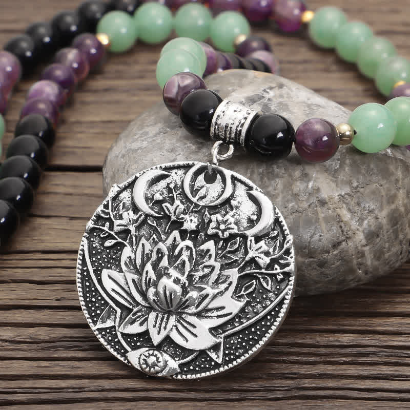 Buddha Stones 108 Mala Beads Ametista Verde Avventurina Loto Bracciale Meditazione - image 3