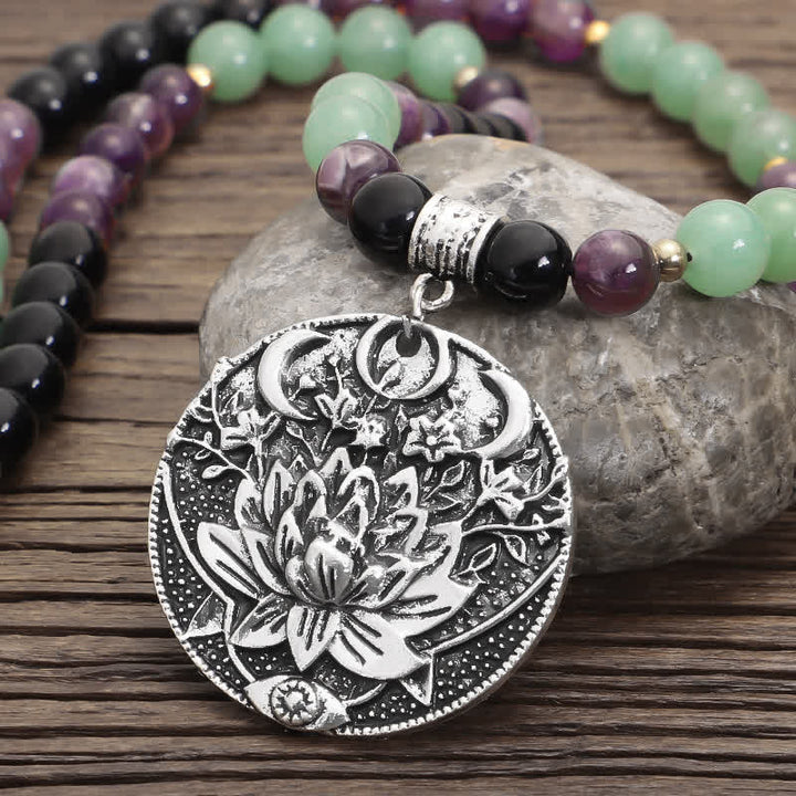 Buddha Stones 108 Mala Beads Ametista Verde Avventurina Loto Bracciale Meditazione - image 3