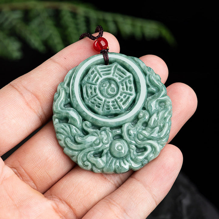 Collana con ciondolo in corda con equilibrio di Yin e Yang, drago e pietre Buddha Stones