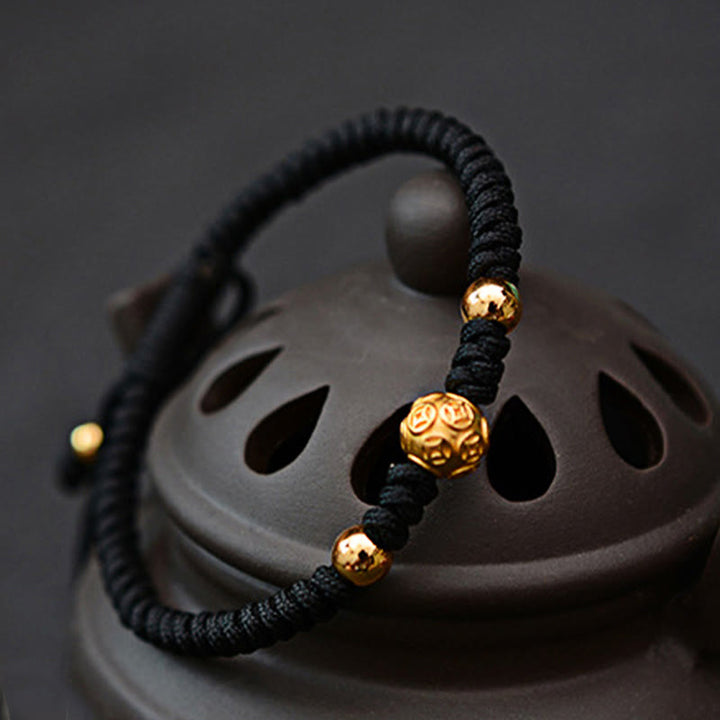 Buddha Stones 999 Sterling Silver Om Mani Padme Hum Moneta di rame Fortuna Forza Corda Bracciale di coppia