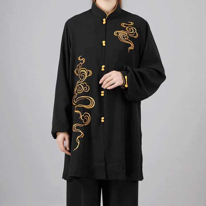 Buddha Stones Nuvole di buon auspicio Ricamo Meditazione Preghiera Spirituale Zen Tai Chi Qigong Pratica Set di abbigliamento unisex