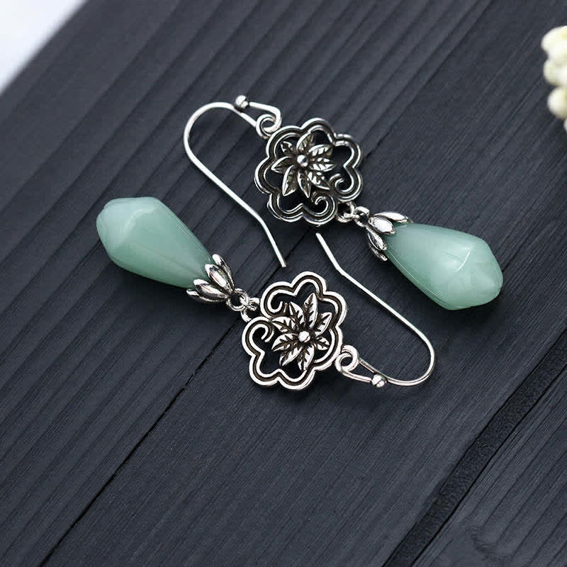 Orecchini pendenti Buddha Stones Magnolia Flower Jade Water Drop Prosperity