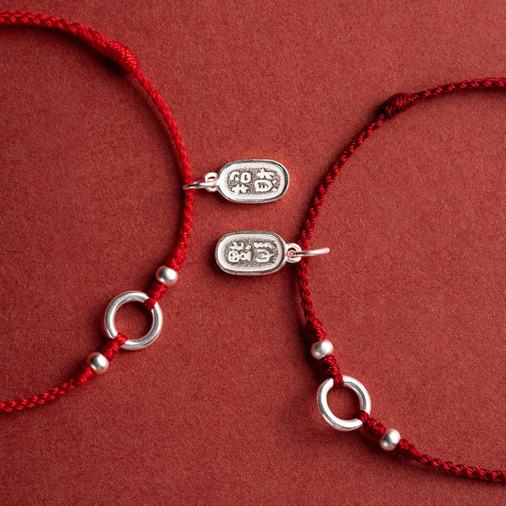 Braccialetto in corda rossa con fibbia in argento sterling 925 Buddha Stones Lucky Fortune Peace Joy Lotus Peace