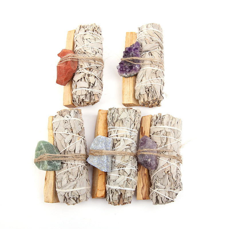 Buddha Stones Palo Santo naturale Ametista Avventurina verde Cristallo Salvia bianca Smudge Purifica Set altare Forniture spirituali