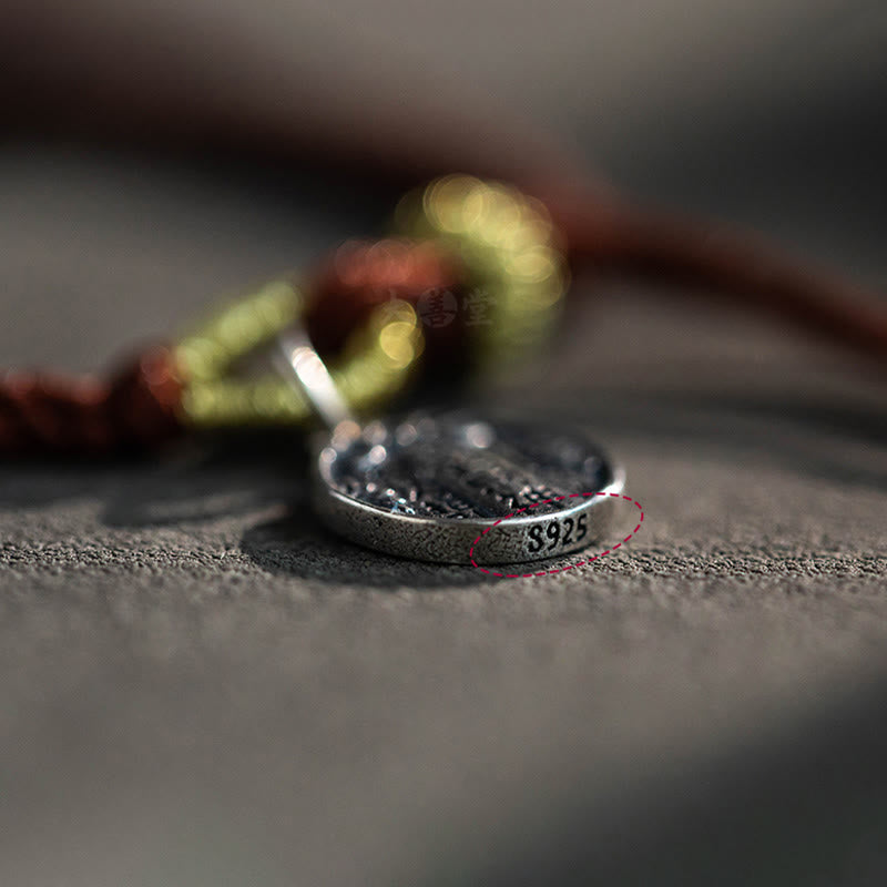 Braccialetto intrecciato in corda con cinque direzioni in argento sterling 925 fatto a mano con Buddha Stones, divinità della ricchezza, fortuna e protezione