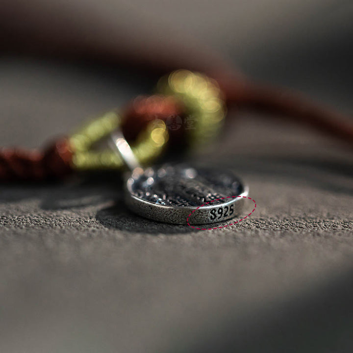 Braccialetto intrecciato in corda con cinque direzioni in argento sterling 925 fatto a mano con Buddha Stones, divinità della ricchezza, fortuna e protezione
