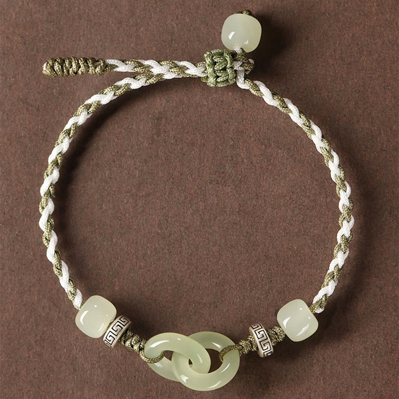 Bracciale intrecciato con fibbia della pace in giada naturale Hetian Buddha Stones