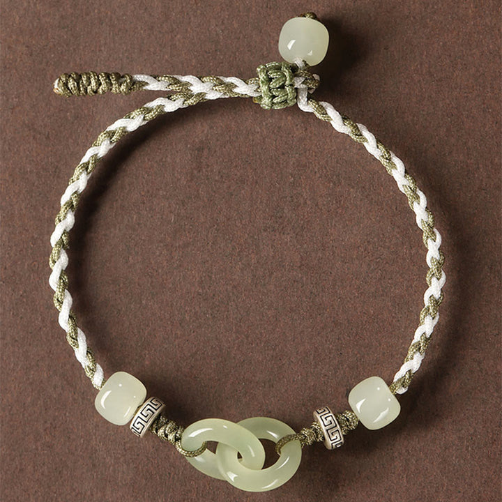 Bracciale intrecciato con fibbia della pace in giada naturale Hetian Buddha Stones