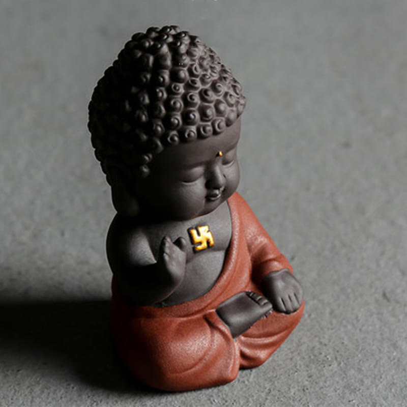 Buddha Stones Piccolo Buddha Serenity Argilla Viola Decorazione della scrivania di casa