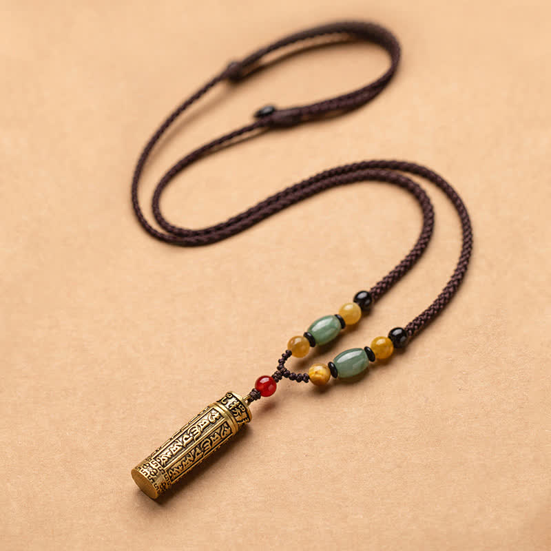 Buddhastoneshop Tibet Om Mani Padme Hum Agata Shurangama Sutra Collana con pendente di protezione - Rame - image 0