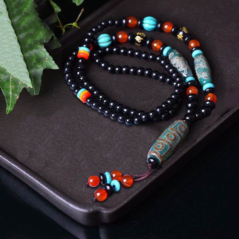 Buddha Stones Tibetano Nove Occhi Dzi Perline Drago Modello Om Mani Padme Hum Protezione Collana Pendente - image 3