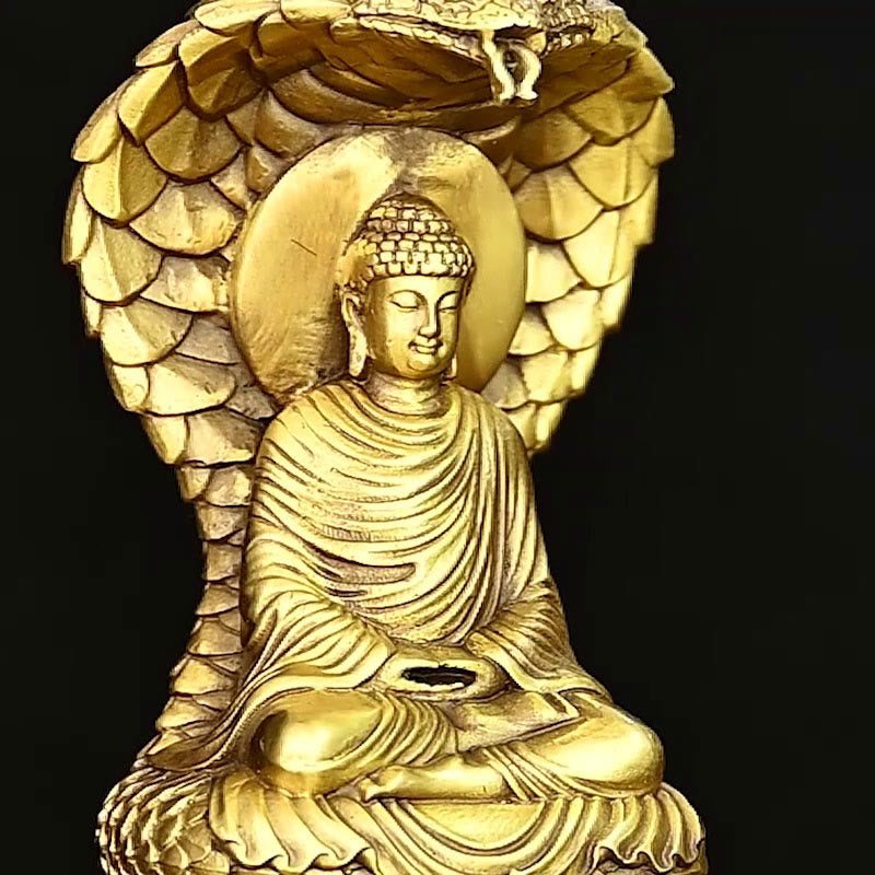 Buddha Stones Buddha Shakyamuni Figurina del serpente Serenità Statua in rame Decorazione per la casa Offerta