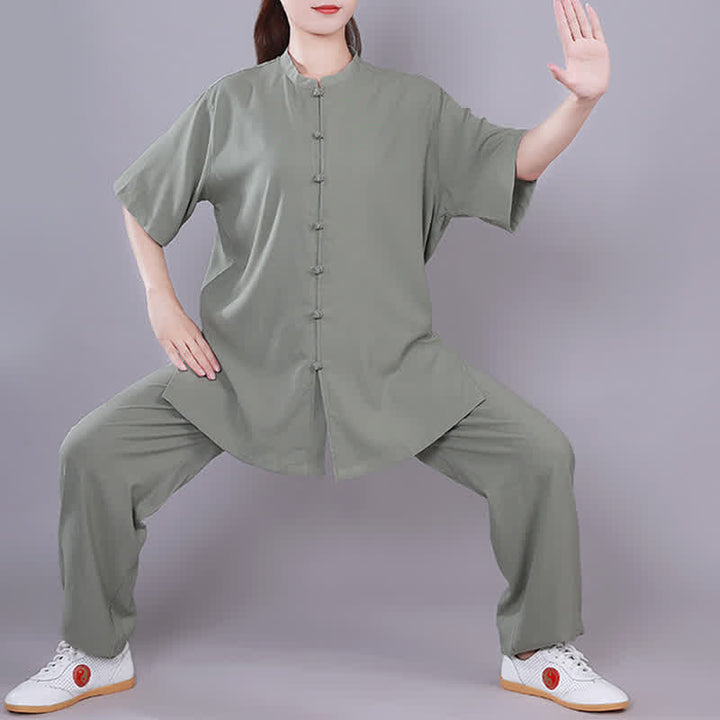 Set di abbigliamento unisex in cotone e lino , Buddha Stones, Tai Chi, Qigong, meditazione, preghiera, pratica spirituale Zen - Verde - Manica corta - US14, UK/AU18, EU46 (3XL)  - image 17
