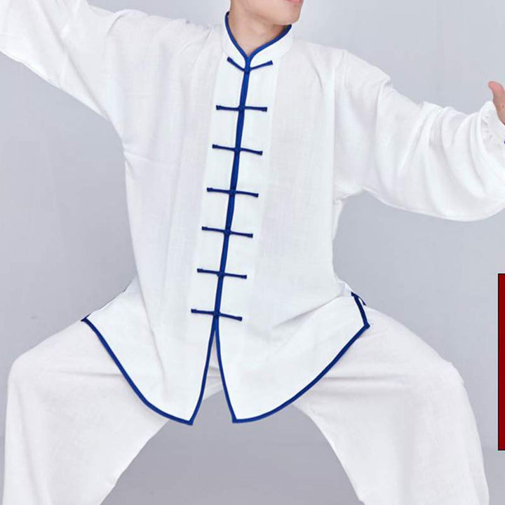 Buddha Stones Meditazione Zen Preghiera Spirituale Tai Chi Qigong Pratica Unisex Ricamo Abbigliamento Set - Maglia a maniche lunghe bianca con bordo blu - US14, UK/AU18, EU46 (3XL) - image 10