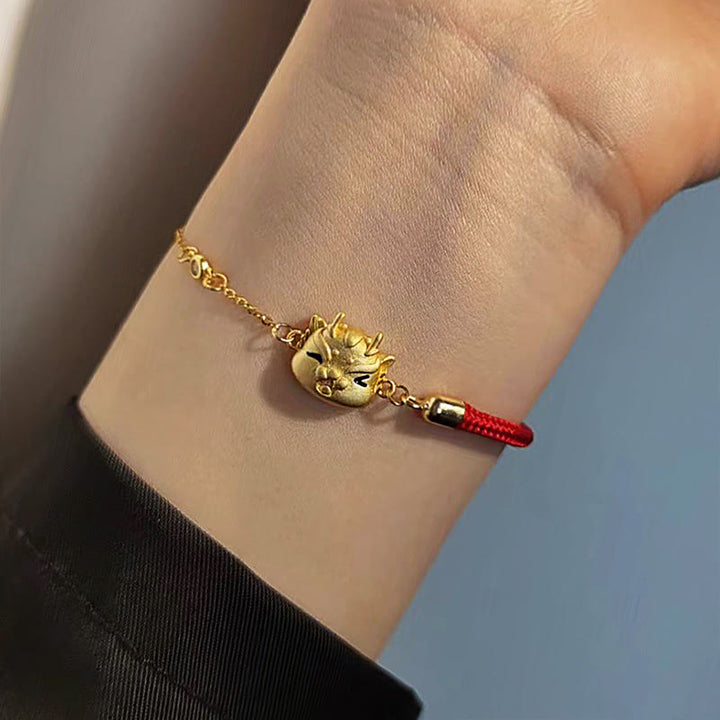 ❗❗❗Un'offerta lampo - Braccialetto di protezione con catena rossa con cordino a forma di drago carino, in argento sterling 925, con Buddha Stones Buddha e fortuna dell'anno del drago