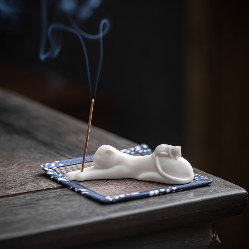 Decorazione per bruciatore di incenso in ceramica con gatto e panda, per benedizione