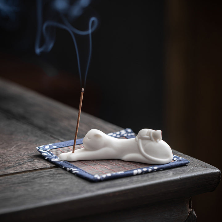 Decorazione per bruciatore di incenso in ceramica con gatto e panda, per benedizione