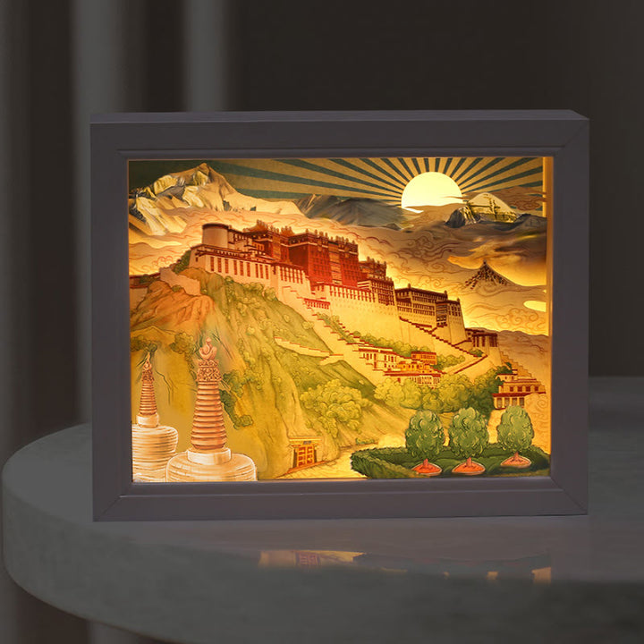 Lampada da tavolo a LED creativa con luci notturne in carta intagliata a LED del palazzo del Potala del Tibet
