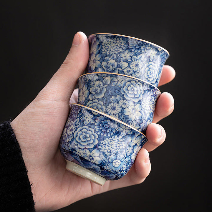 Buddha Stones Vintage Lotus Peonia Prugna Fiore Crisantemo Tazza da tè in ceramica Tazze da tè