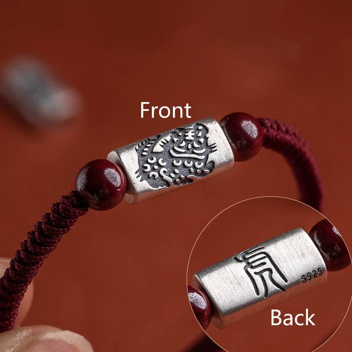 Braccialetto in corda di cinabro con 12 segni zodiacali cinesi in argento sterling 925 Buddha Stones