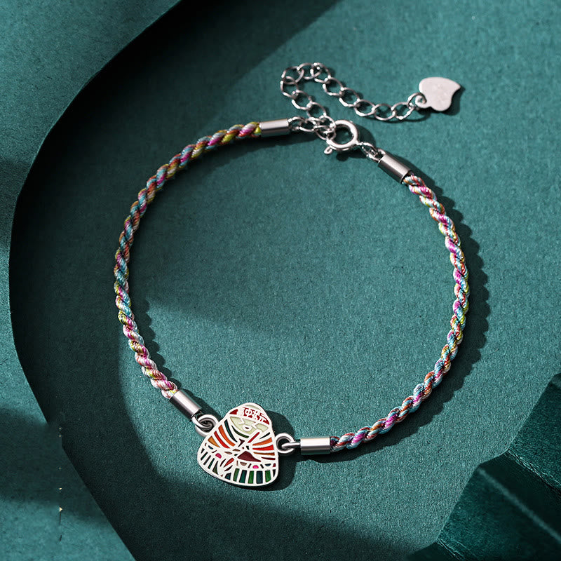 Braccialetto artigianale multicolore con motivo Zongzi in argento sterling 925 Buddha Stones