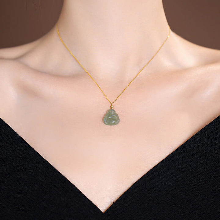 Collana con ciondolo a forma di farfalla Buddha che ride in giada ciano naturale Hetian Jade in argento sterling 925 - image 4